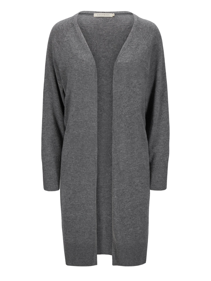 Lett kashmircardigan "Linnea" i 100% kasjmirull. Norsk design fra Kashmina. Farge: Mørk grå.