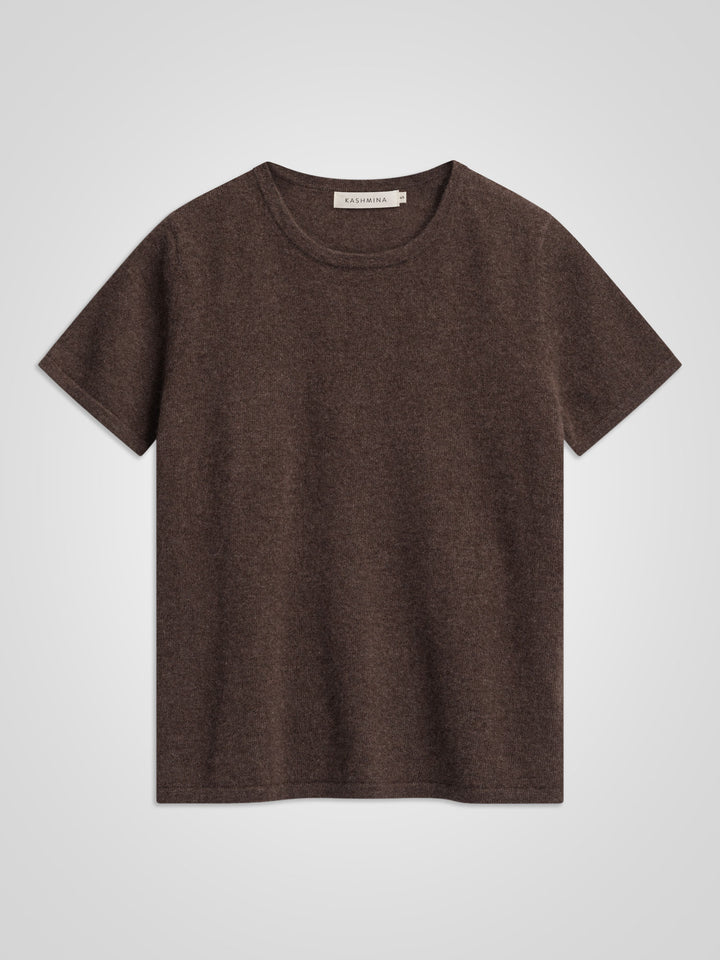 Kashmir t-shirt"Fresh" i 100% ren kashmirull. Norsk design fra Kashmina. Farge: Dark Brown.