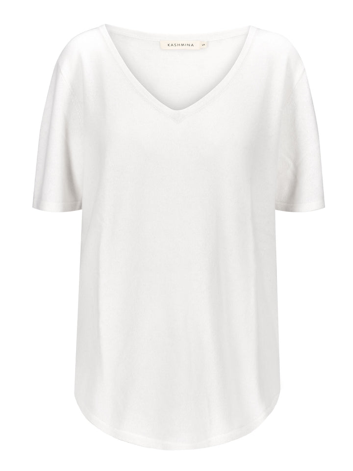 Kashmir T-shirt "Iben" i 100% kashmir fra Kashmina. hvit