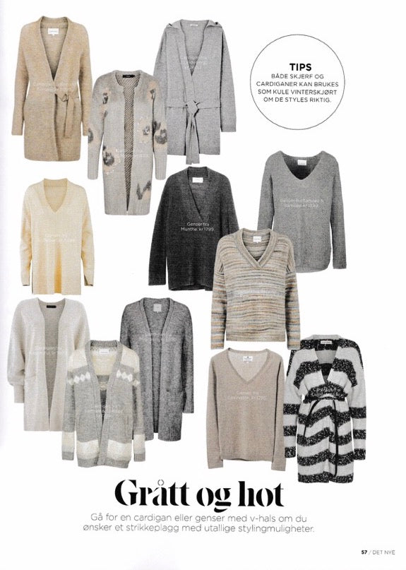 Hva er vel høsten uten myke strikkeplagg? Vår varme og tidløse cardiganjakke i 100 prosent kashmir er blant favorittene til Det Nyes stylist, Cecilie Mevatne. Cashmere jakke fra Kashmina. 