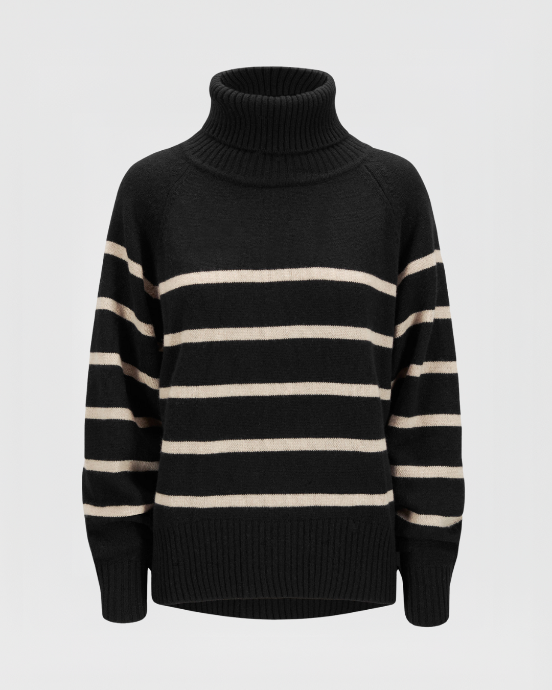 Kashmirgenser med høy hals "Milano" - stripe black/ginger