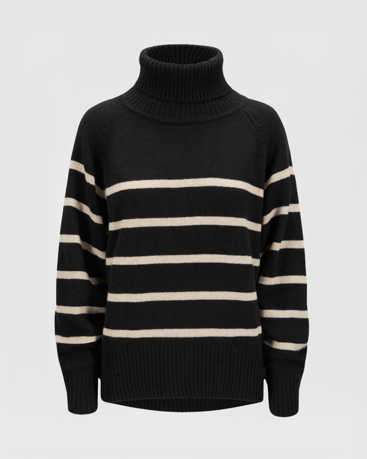 Kashmirgenser med høy hals "Milano" - stripe black/ginger