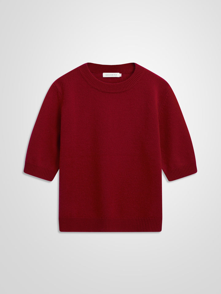 Kortermet kashmirgenser "Aase" i 100% ren kasjmirull. Norsk design fra Kashmina. Farge: Aroma Red.