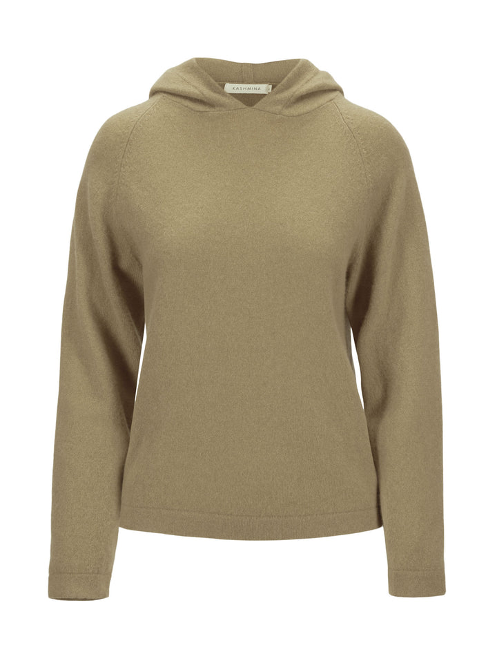 Hettegenser i 100% kasjmir. Norsk design av Kashmina. Farge: Olive