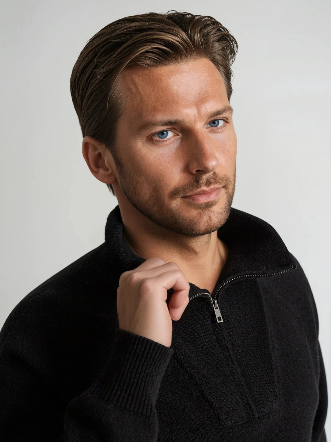 kashmirgenser herre "Frost" 100% kashmir fra Kashmina zip-up