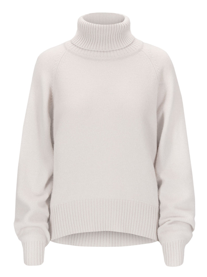 Høyhalset tykk kashmirgenser milano i 100% kashmir fra Kashmina. Farge Cold Creme. Norsk design.