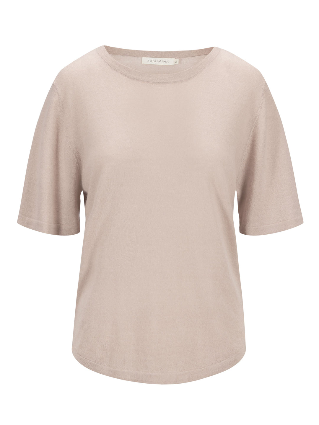 Kortermet kashmir t-skjorte "Airy" i 100% kasjmirull. Farge: Feather/lys beige. Norsk design fra Kashmina