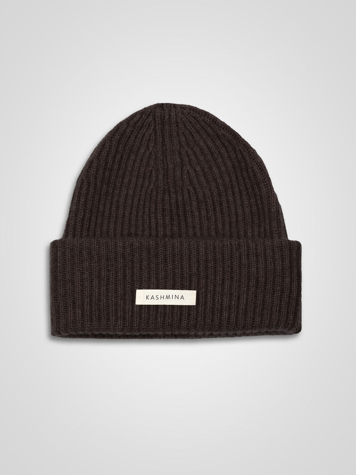 Cashmere lue i 100% ren kashmirull. Norsk design fra Kashmina. Farge: Dark Brown.