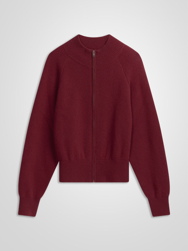 Kashmirjakke "Oline" i 100% ren kasjmirull, cashmere. Norsk design fra Kashmina. Farge rød burgunder "Bordeaux".