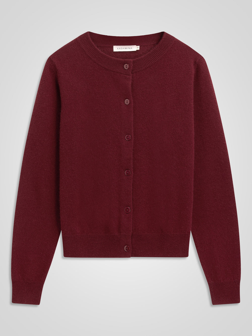 Kashmircardigan "Ingrid" i 100% ren kasjmirull. Norsk design fra Kashmina. Farge: Bordeaux.