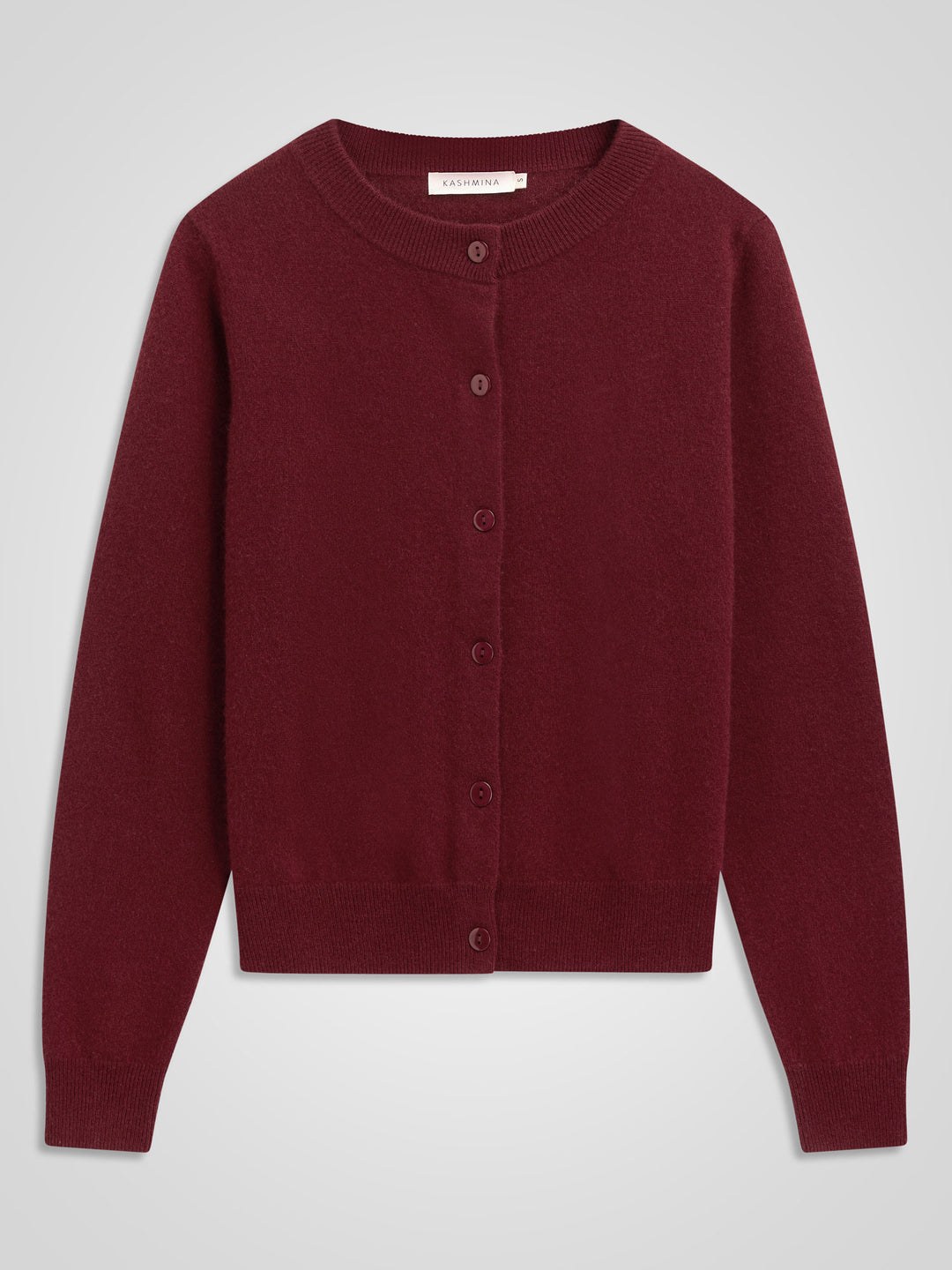 Kashmircardigan "Ingrid" i 100% ren kasjmirull. Norsk design fra Kashmina. Farge: Bordeaux.