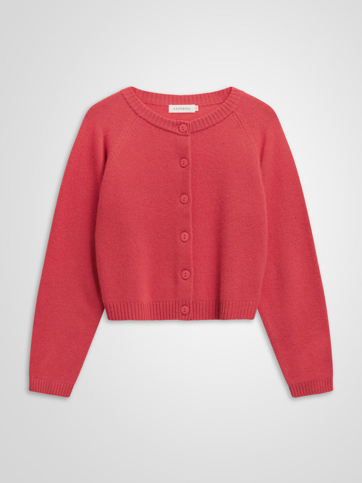 Kashmir cardigan "Randi" i 100% ren cashmere. Norsk design fra Kashmina. Farge: Coral.