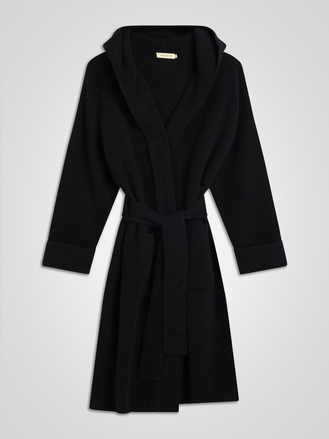 kashmirkåpe "Nora" fra Kashmina, 100% kashmir, lang cardigan, sort