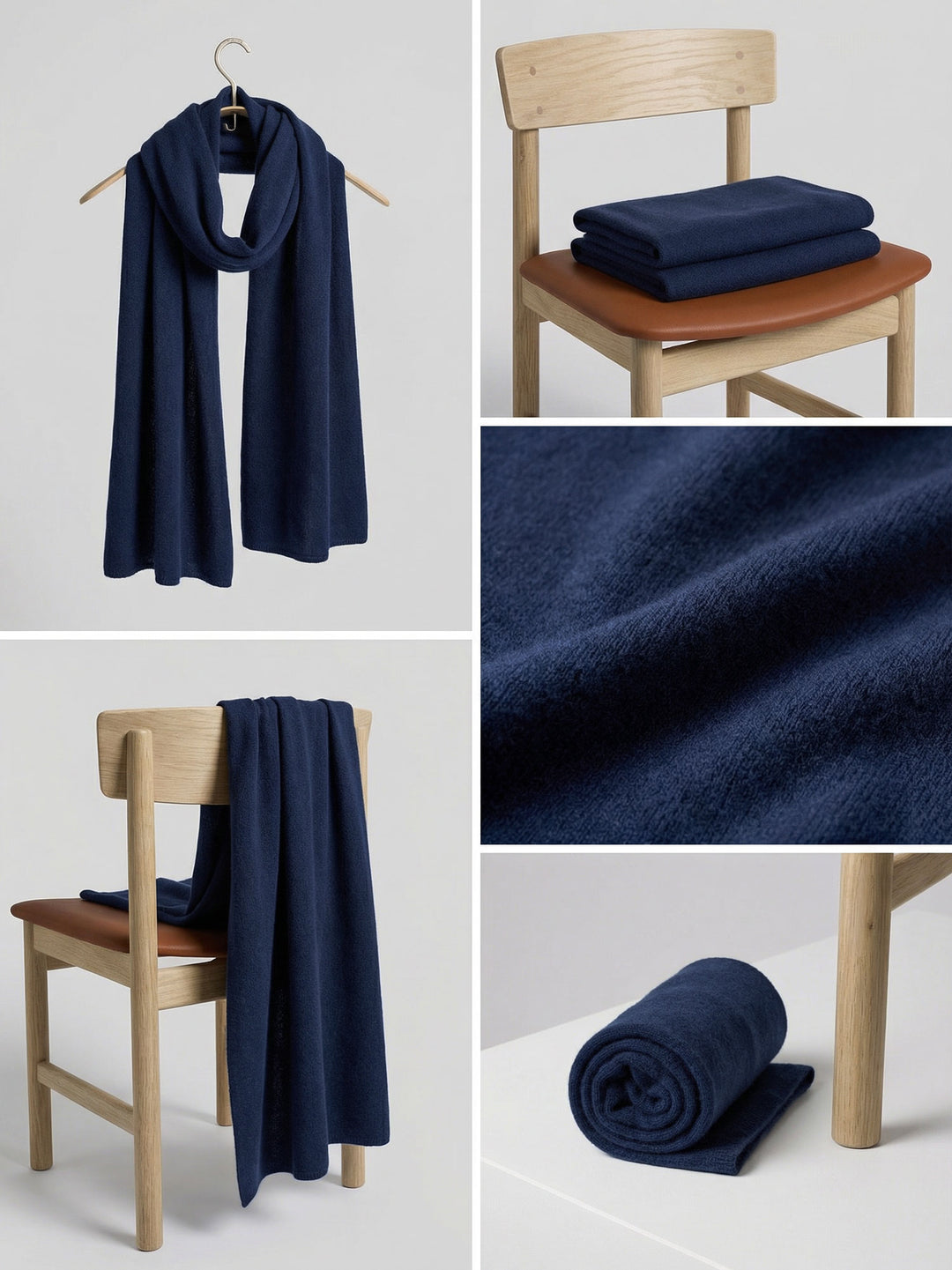 Lett og luftig kashmirskjerf "Flow" i 100% ren cashmere. Norsk design fra Kashmina. Farge: Navy.