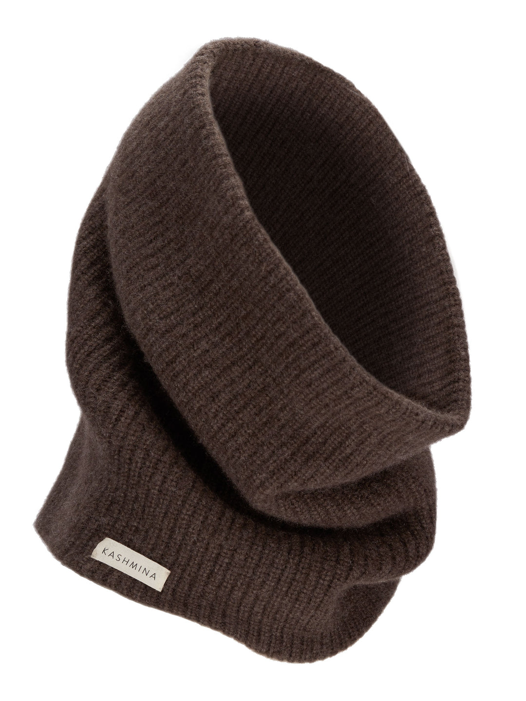 Ribbestrikket kashmirsnood / kashmirskjerf i 100% ren kashmirull. Norsk design fra Kashmina. Farge: Dark Brown.