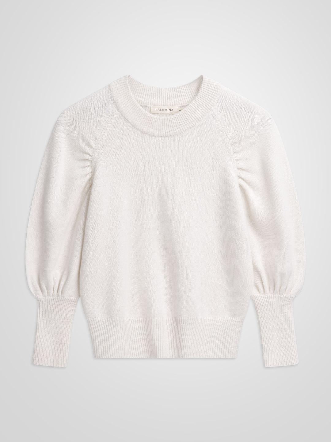 Kashmirgenser "aurora" puffermet genser i 100% kashmir, norsk design, hvit kashmir.