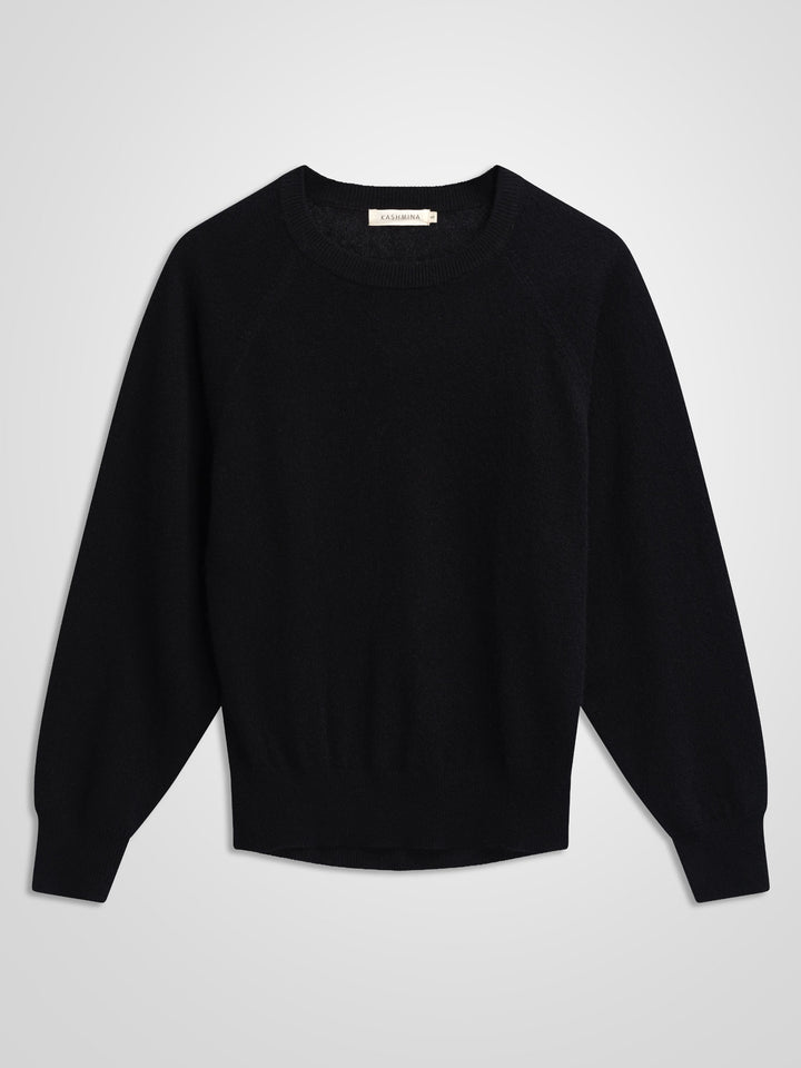 Sort rundhalset kashmirgenser "Embla", i 100% ren cashmere fra Kashmina, norsk design.