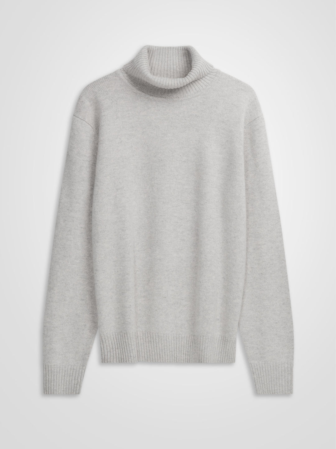 Høyhalset kashmirgenser. Norsk design i 100% kashmirull. Farge: lys grå