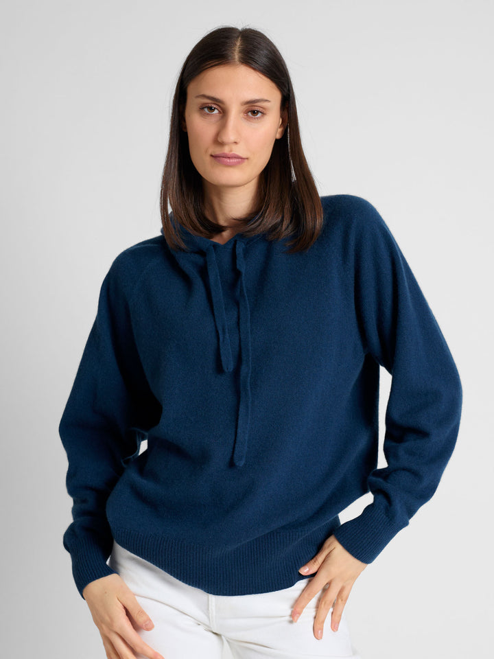 KASHMINA Hettegenser i 100% kashmir hoodie, lux mountain blue