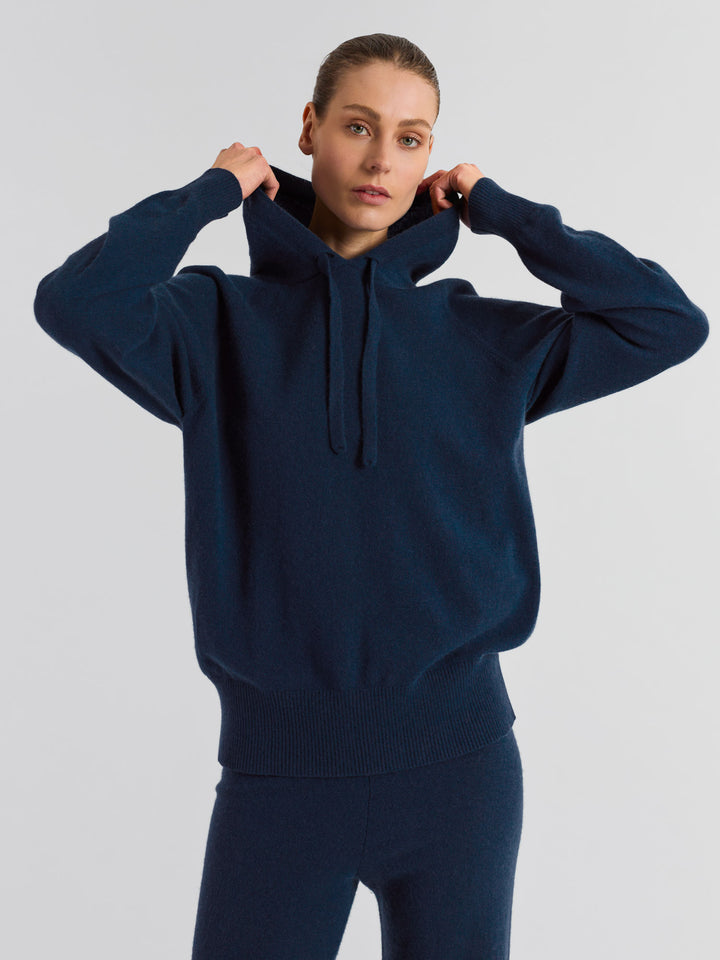 KASHMINA Hettegenser i 100% kashmir hoodie, lux mountain blue