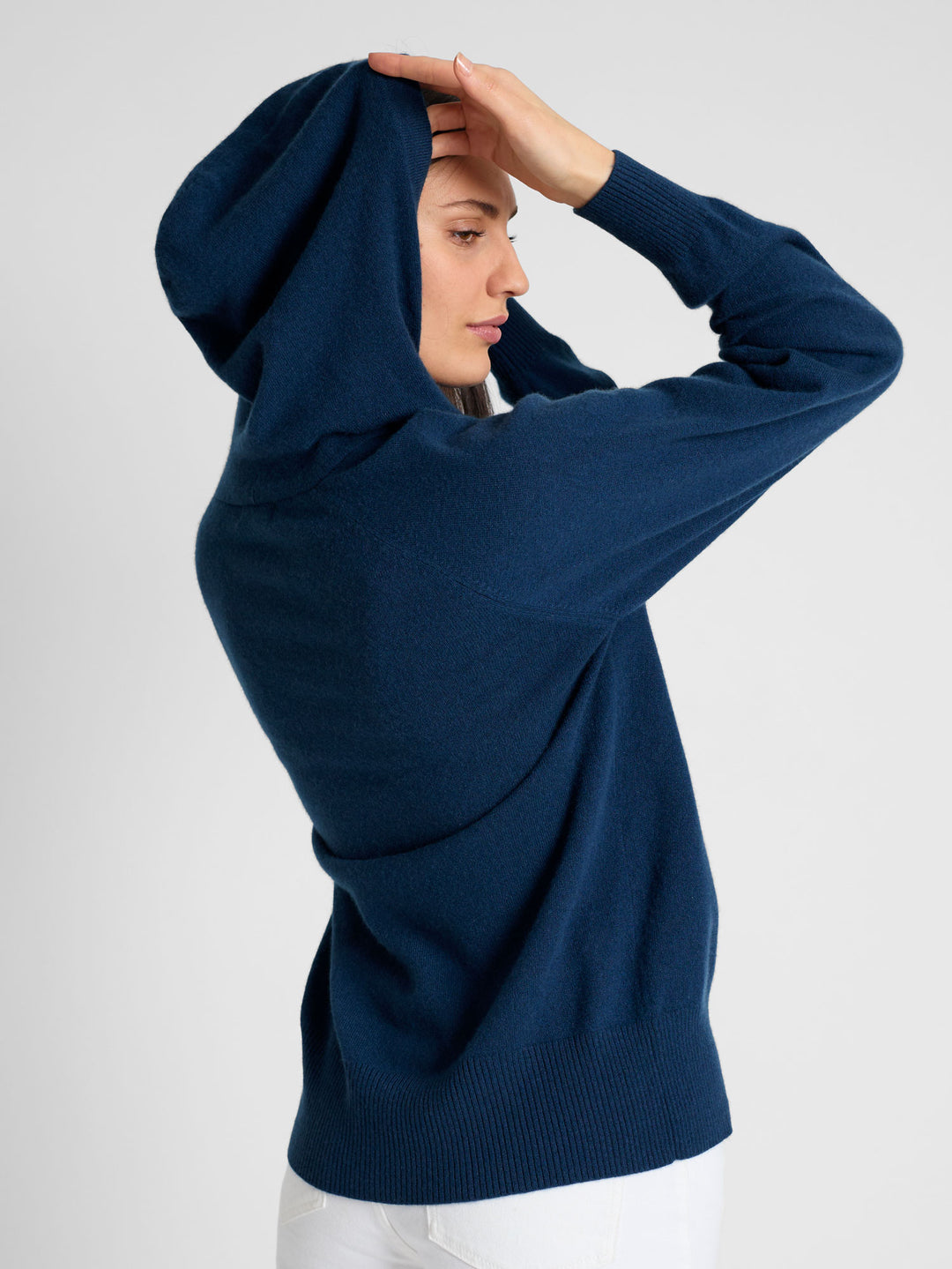 KASHMINA Hettegenser i 100% kashmir hoodie, lux mountain blue