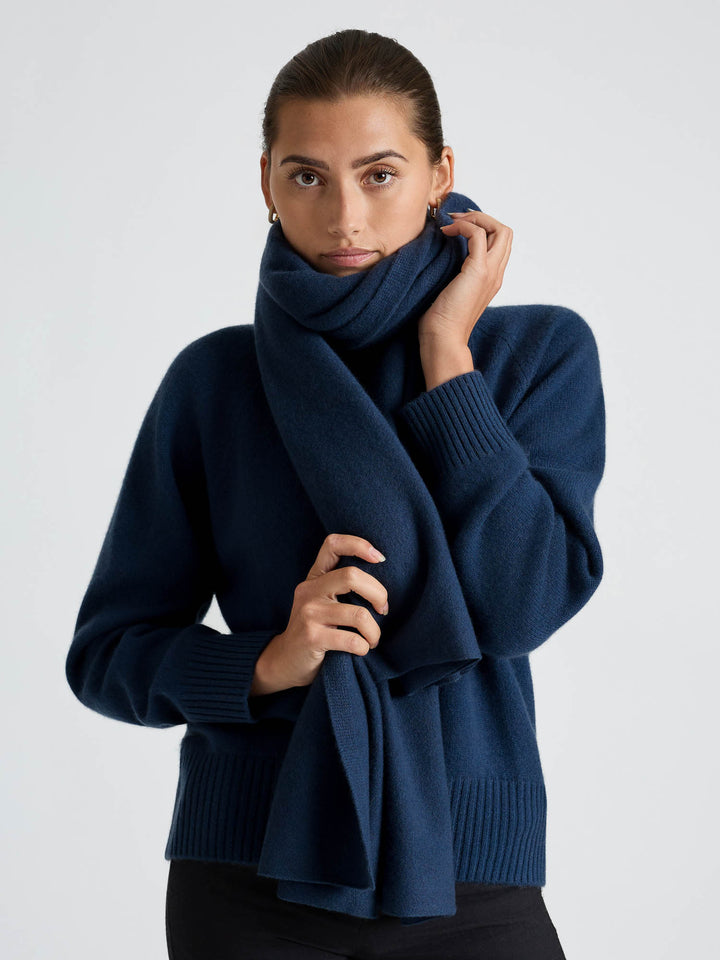 Kashmirgenser med høy hals "Milano" - mountain blue