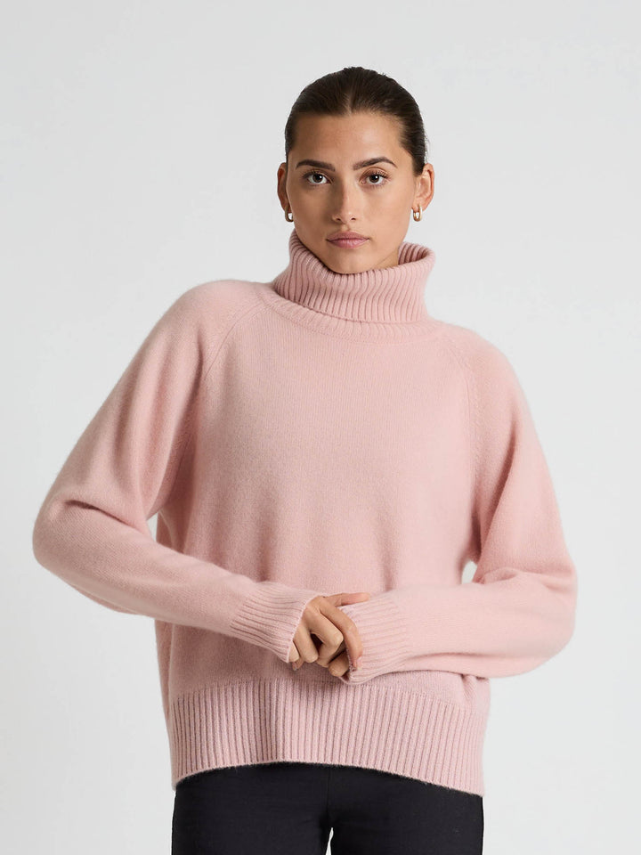 Kashmirgenser med høy hals "Milano" - rose glow