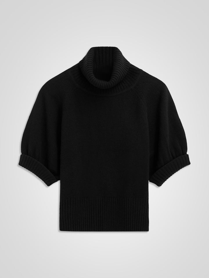 Kortermet kashmirgenser med høy hals i fargen Sort. 100% kasjmirull. Norsk design fra Kashmina.