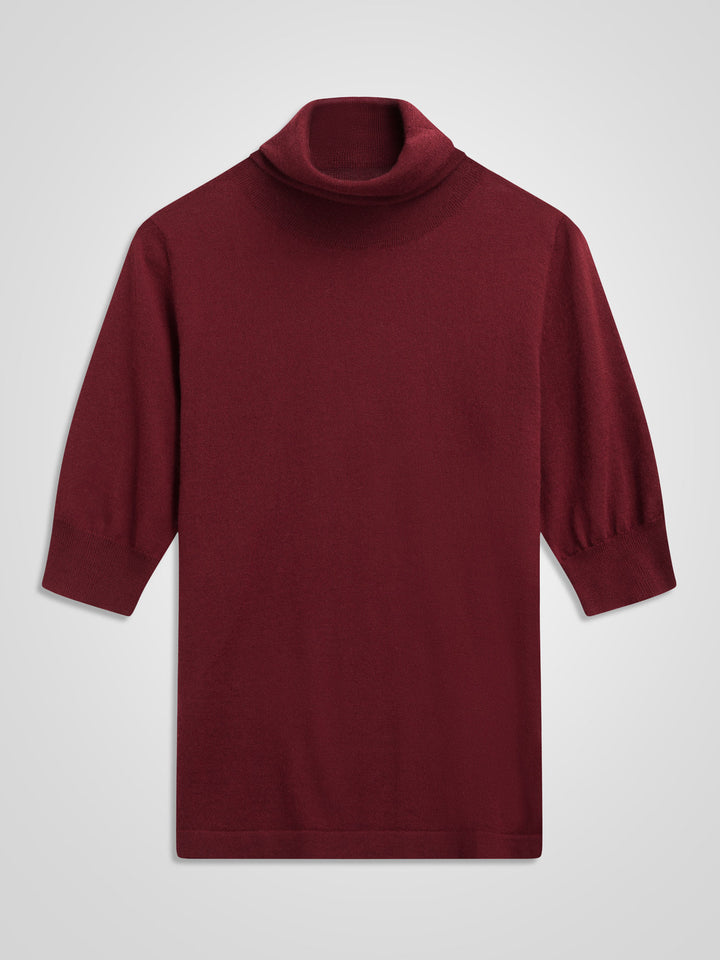 Turtleneck cashmere t-shirt "Agnes" I 100% ren kashmirull. Norsk design fra Kashina. Farge: Bordeaux.