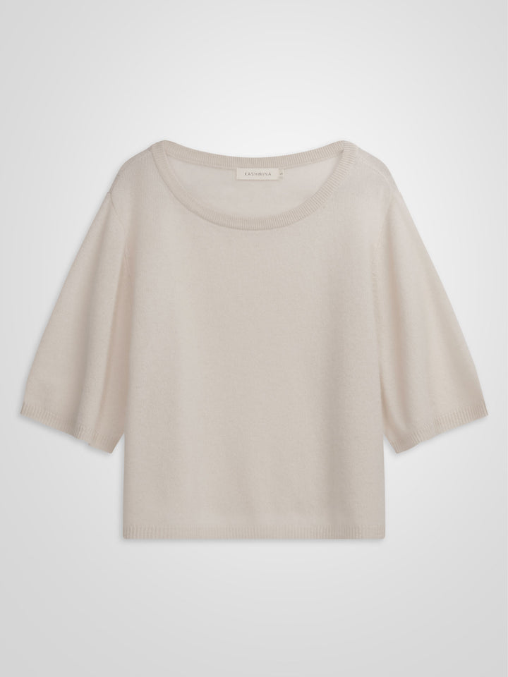 T-skjorte "Vaar" i 100% ren kasjmirull. Norsk design fra Kashmina. Farge: Cream.