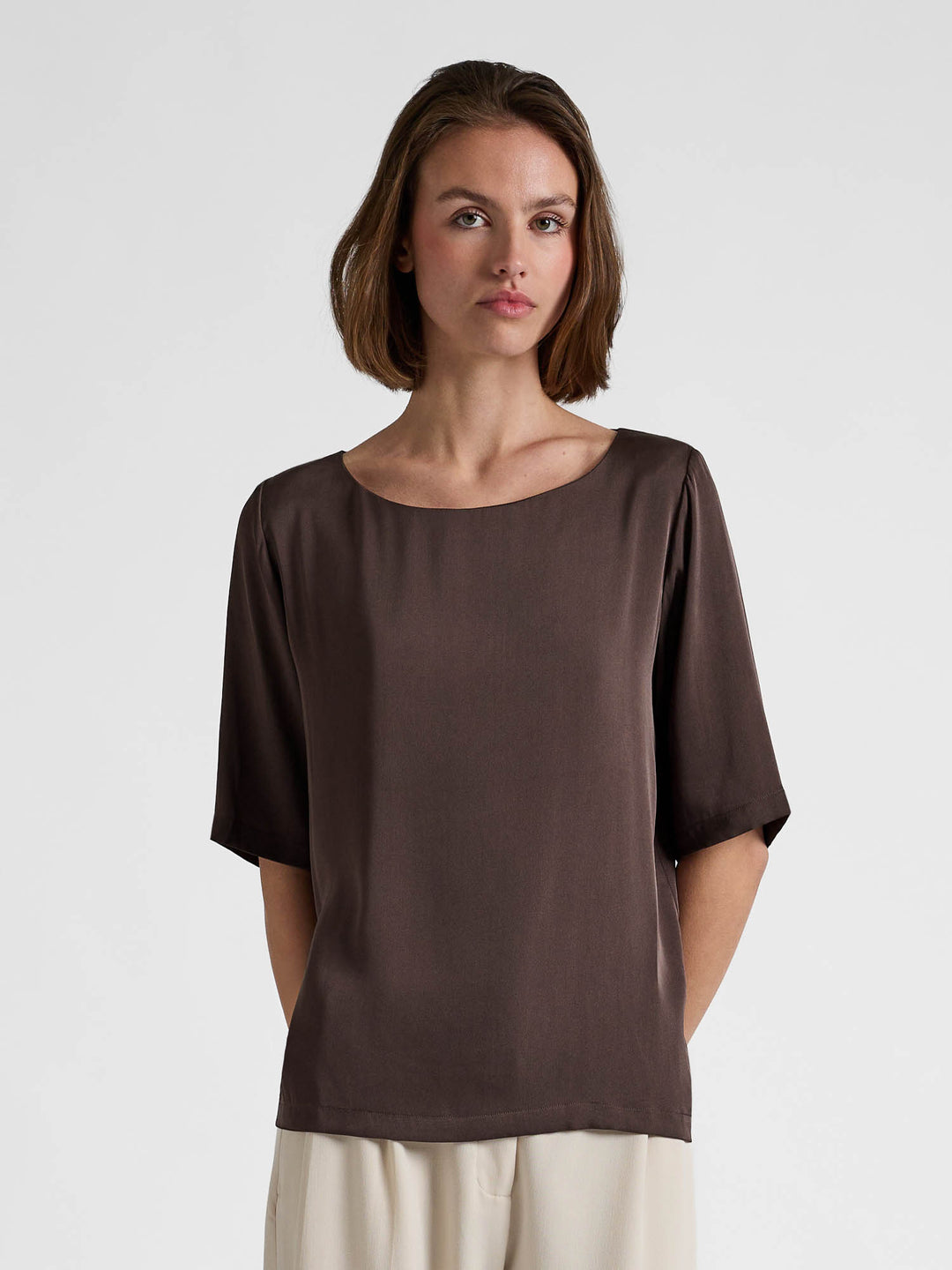 Silkebluse "Viola" - Chocolate