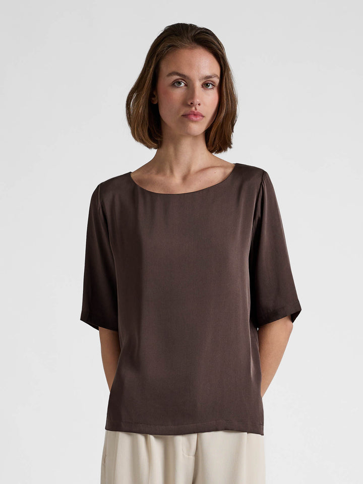 Silkebluse "Viola" - Chocolate
