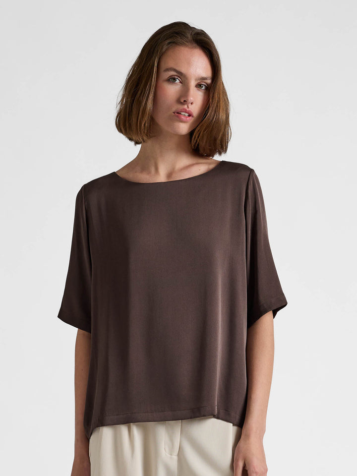 Silkebluse "Viola" - Chocolate