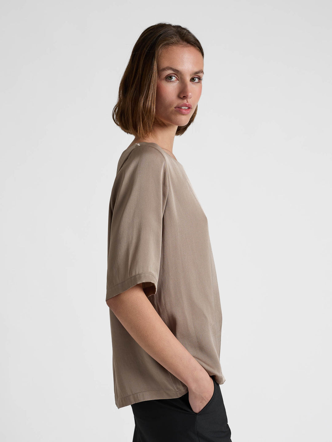 Silkebluse "Viola" - Taupe