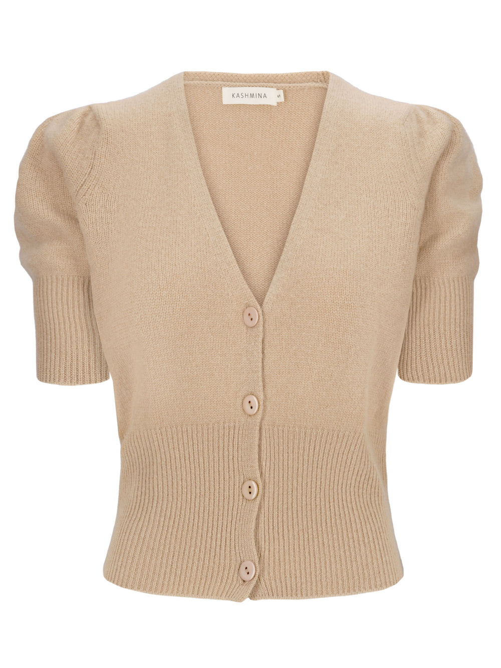 Kashmircardigan "Grace" i 100% ren kashmirull. Norsk design fra Kashmina. Farge: Sand.