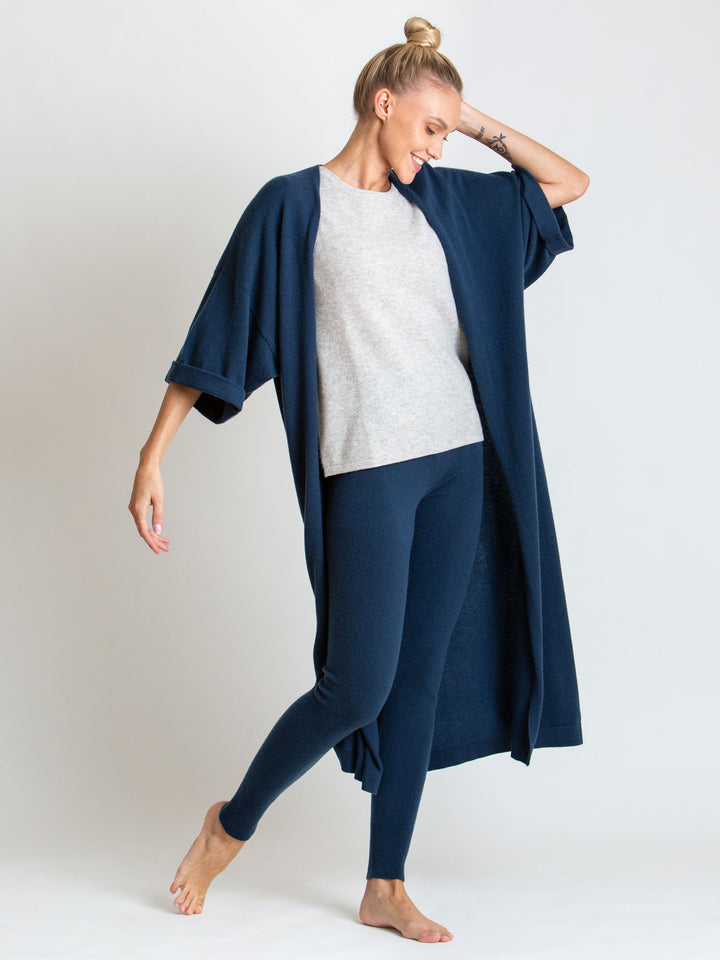 Kashmircardigan i 100% kashmir fra Kashmina, lang kaftan, mountain blue