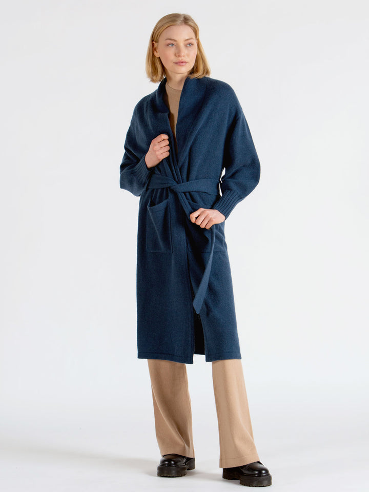 cashmere kashmircardigan "Trench" mountain blue, 100% Kashmir fra Kashmina, norsk design