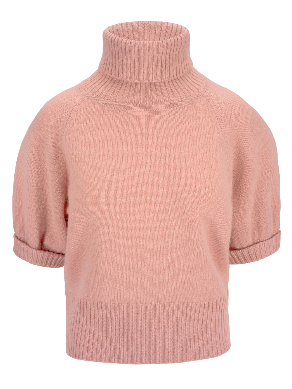 Kortermet kashmirgenser med høy hals i fargen Peachy Pink. 100% kasjmirull. Norsk design fra Kashmina.