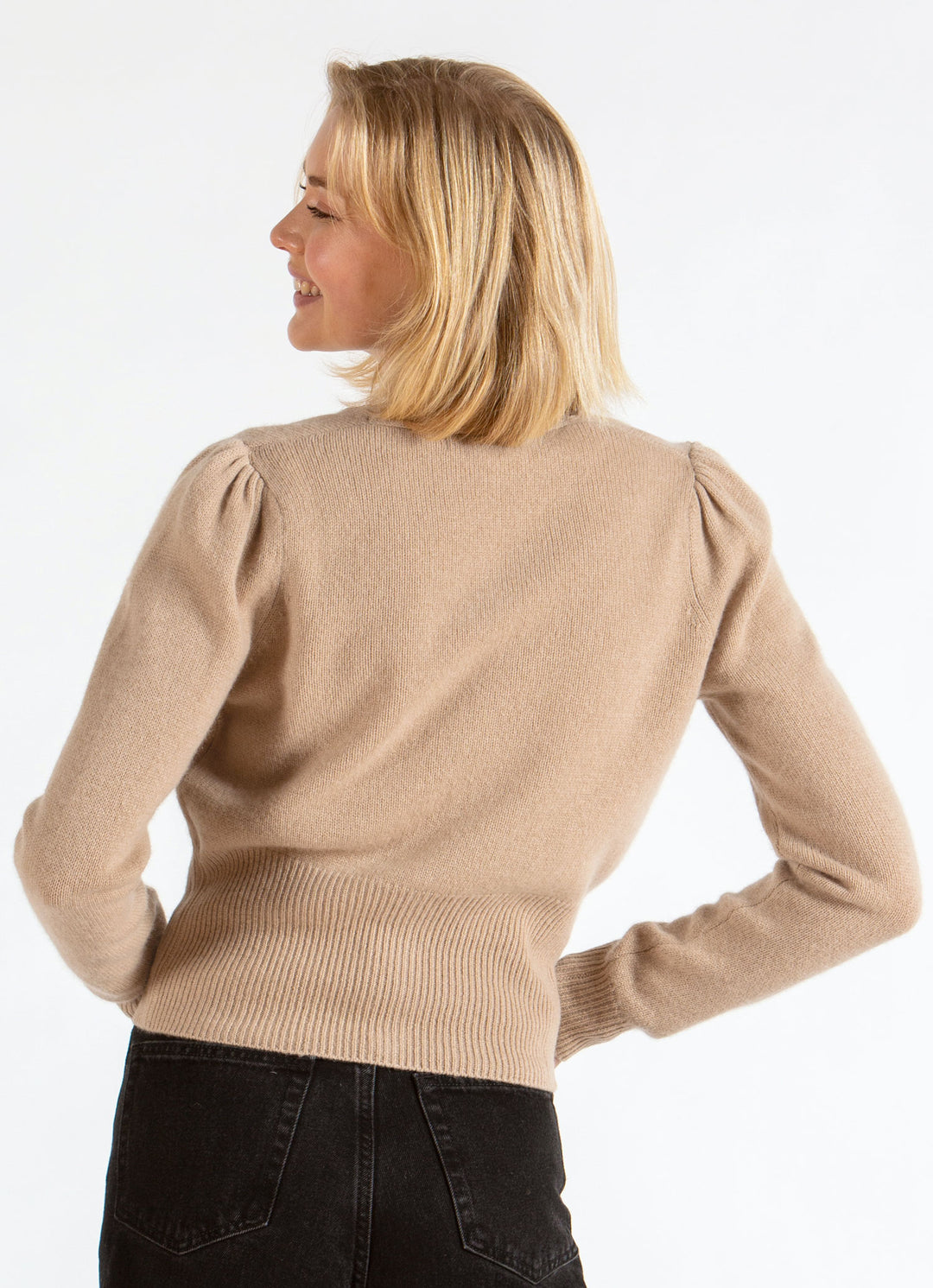 Kashmirgenser, cardigan, grace langermet i 100% ren kashmirull sand / lys brun
