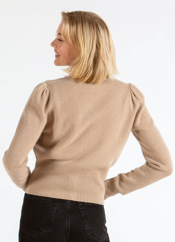 Kashmirgenser, cardigan, grace langermet i 100% ren kashmirull sand / lys brun