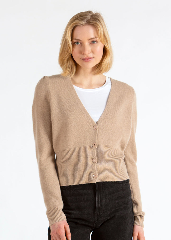 Kashmirgenser, cardigan, grace langermet i 100% ren kashmirull sand / lys brun