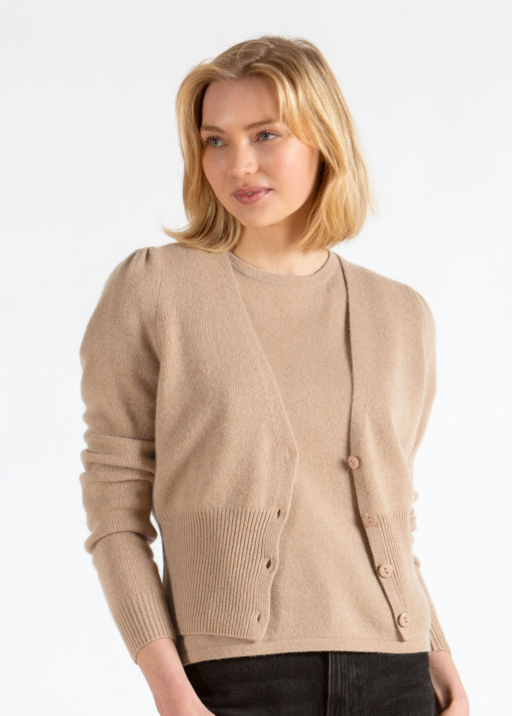 Kashmirgenser, cardigan, grace langermet i 100% ren kashmirull sand / lys brun