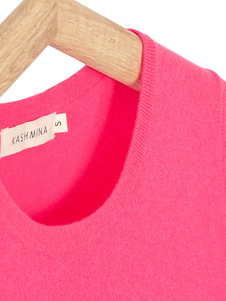 T-skjorte i kashmir ull, fresh, neon rosa, 100% kasjmir ull.