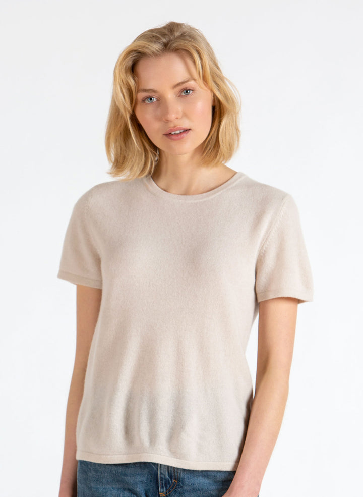 Kashmirgenser t-shirt "Fresh" i 100% kashmirull fra Kashmina, Farge: Perlemor.