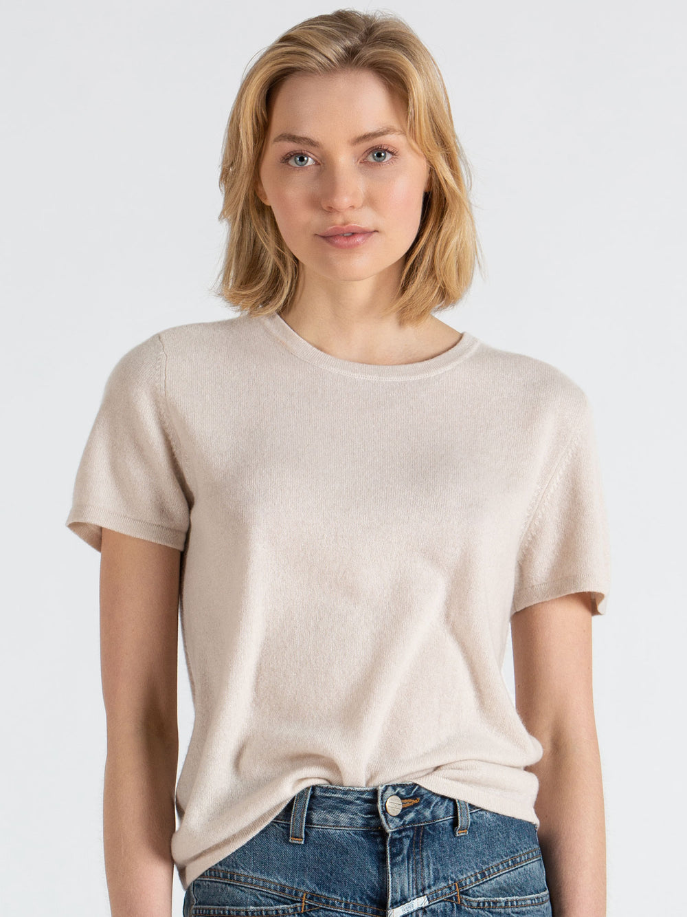 Kashmirgenser t-shirt "Fresh" i 100% kashmirull fra Kashmina, Farge: Perlemor.