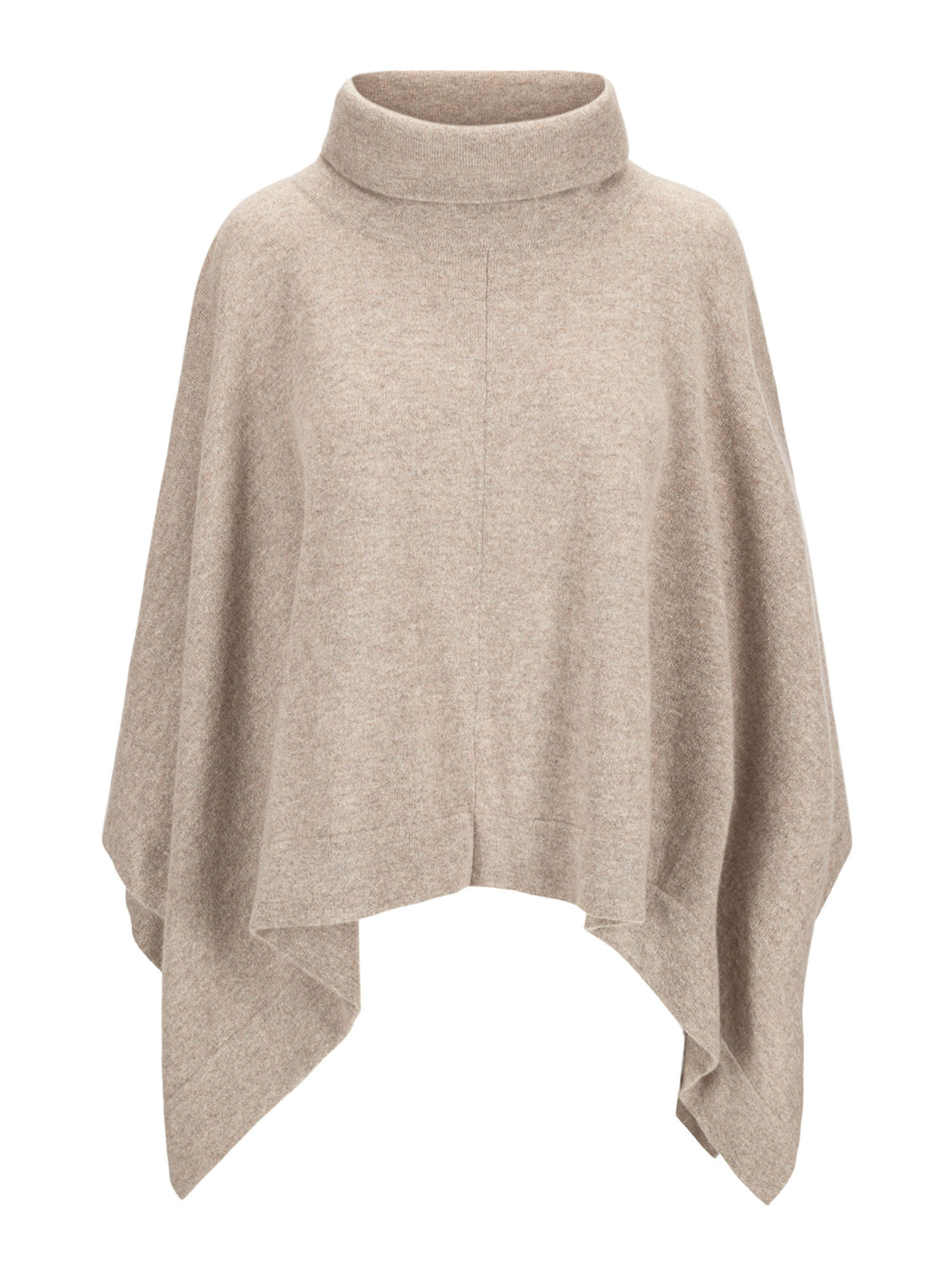 Poncho i 100% kashmir. Høyhalset i farge toast (melert brun/beige)