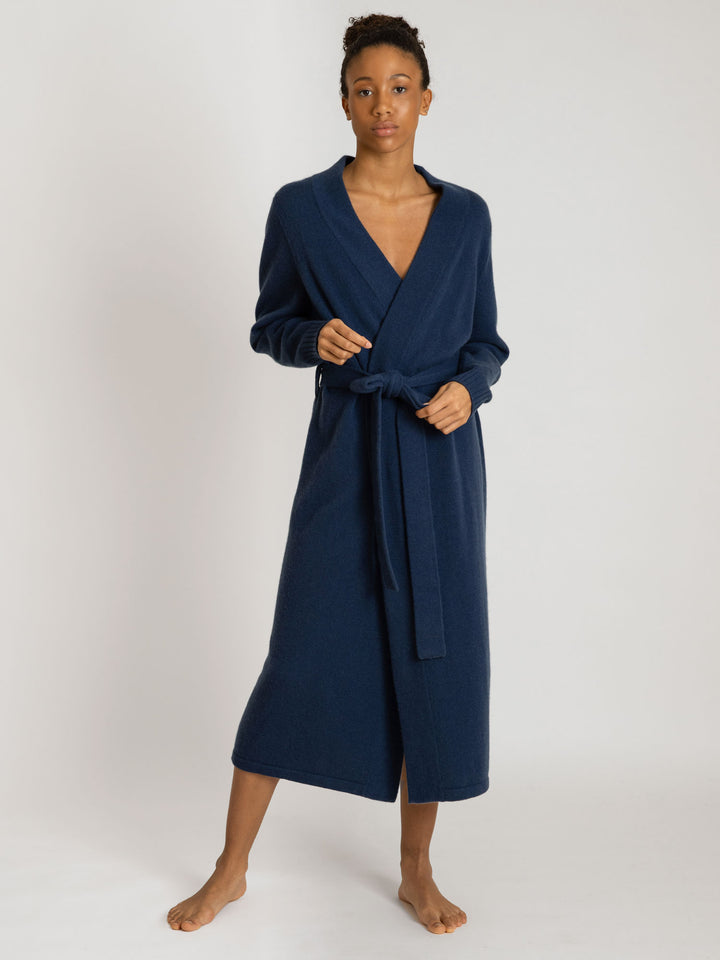 kashmirmorgenkåpe morgenkåpe i 100% kashmir fra Kashmina, klørfri, ull, mountain blue, comfort