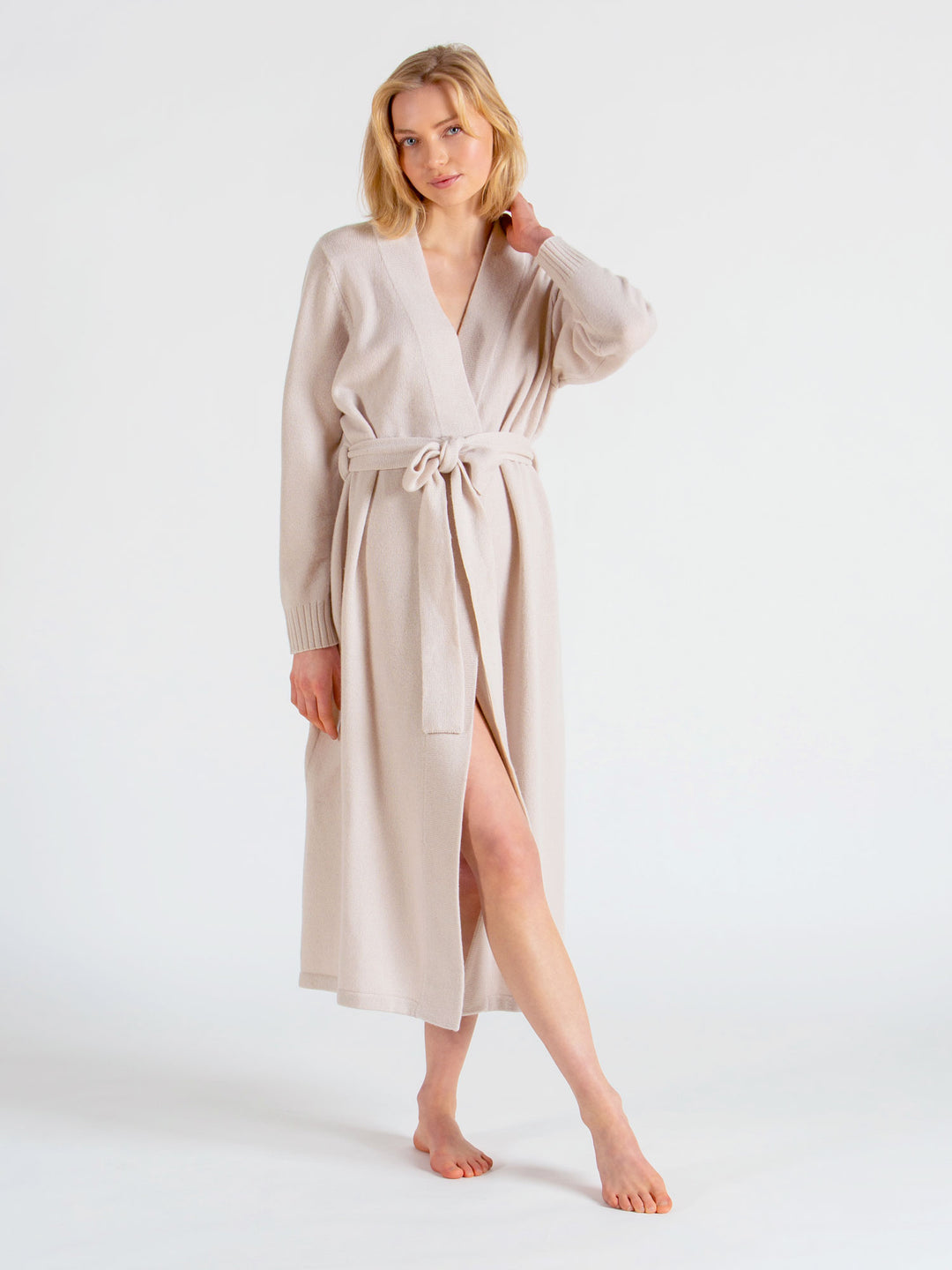 morgenkåpe i 100% kashmir fra Kashmina, comfort robe perlemor